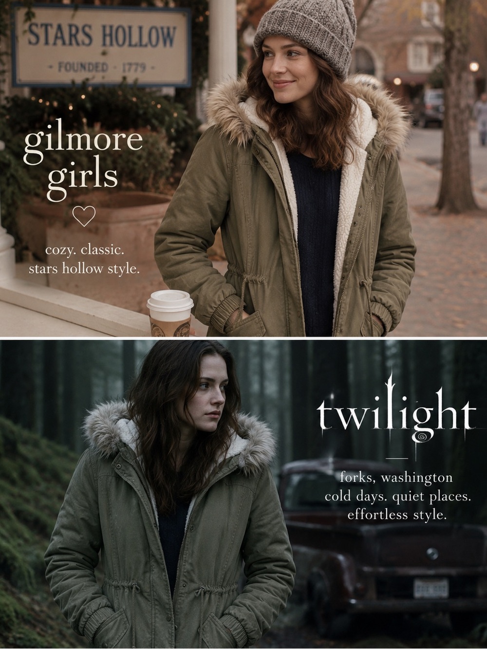 Hollister Faux FurHood Parka Gilmore Girls / Twilight Winter Aesthetic